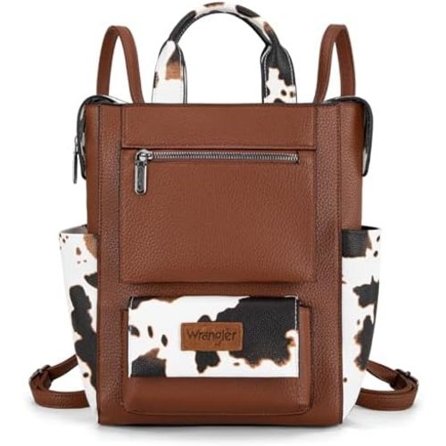 Montana West Wrangler Cow Print Backpack Purse for Women Vegan Leather Ladies Convertible Backpack Stylish Anti Theft Backpack with Adjustable Strap