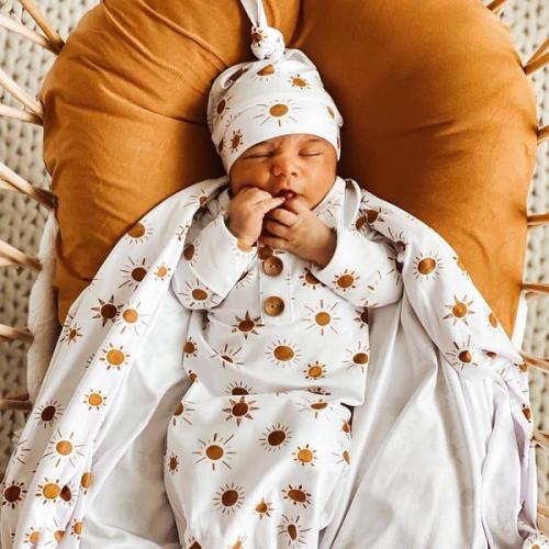 Desert Suns Newborn Baby Knot Gown & Hat Set | Caden Lane