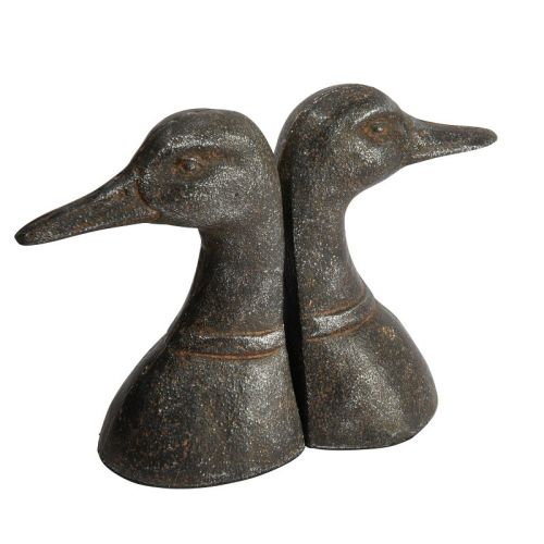 Storied Home Decorative Distressed Cast Metal Duck Head Bookends, Black