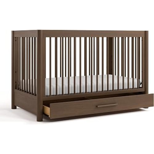 Storkcraft Malta 5-in-1 Convertible Crib with Drawer & Guardrail, Hazelnut