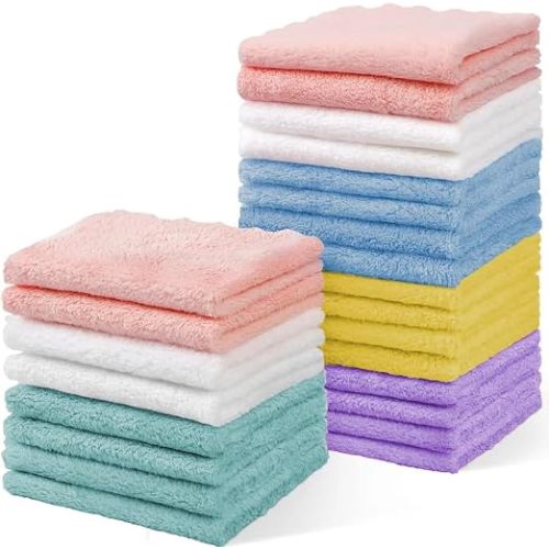 Puomue 24 Pack Baby Washcloths, Multicolor Microfiber Coral Fleece, 7" x 9", Ultra Soft and Absorbent Baby Washcloths for Newborns and Toddlers, Gentle for Sensitive Skin