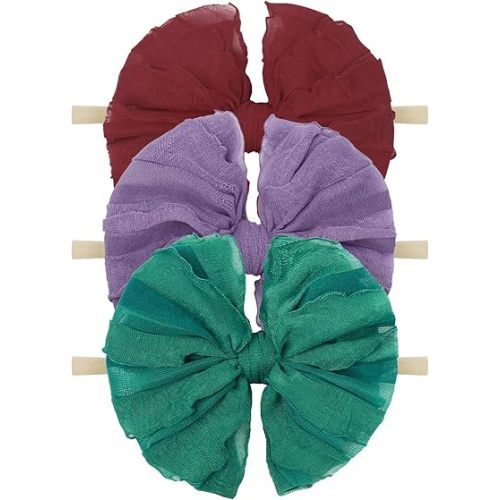 Lace Big Bows Baby Headbands Elastic Hairbands Hair Bows Children Soft Hair Accessories Newborn Infant Toddlers Wine Purple Green 3 PCS