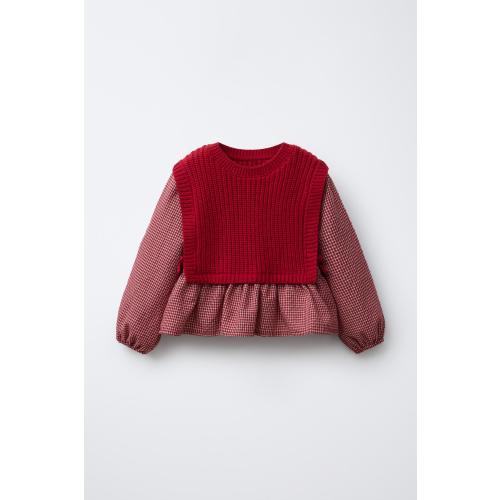 EMBROIDERED SHIRT COMBINATION KNIT VEST - Dark red | ZARA United States