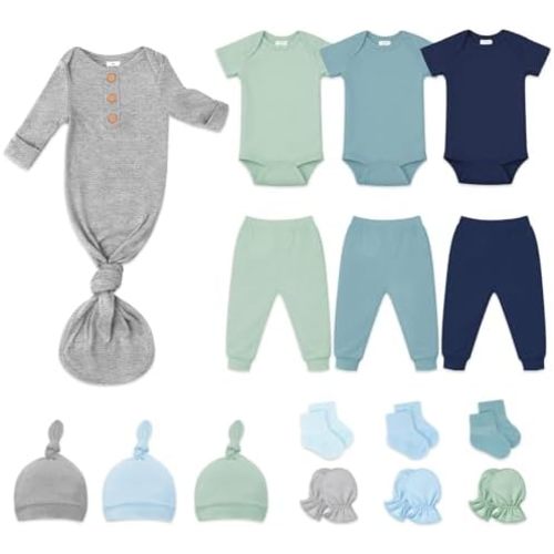 Newborn Clothes Gift Set, 16-Piece Soft Baby Layette Essentials, Unisex Outfit Sets for Baby Shower, First Days