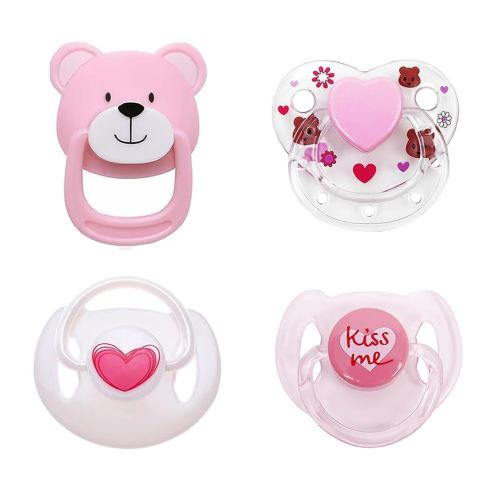 MAREBABY Magnetic Pacifier Set 4 Pcs Pink Reborn Baby Doll Feeding Toy Accessories