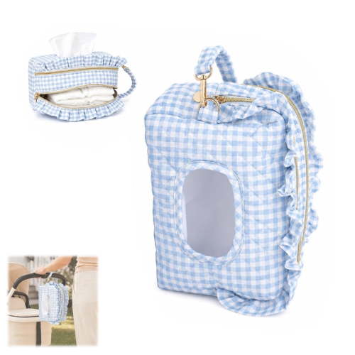 Ruffle Gingham Diaper and Wipe Pouch, Double-Layer Quilted Wipes Bag, Portable Wipe Holder Tidy Storage for Stroller, Home, Travel