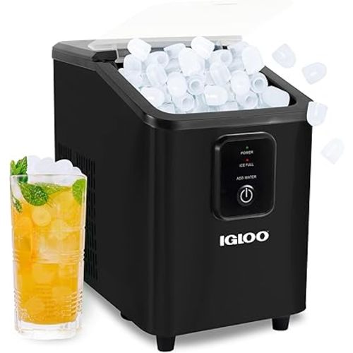 Igloo Self-Cleaning Countertop Ice Maker - Compact and Portable - Creates 26 lbs. Per Day, 8 Pieces Ready Every 7-8 Minutes - Includes Ice Scoop and Basket - Black