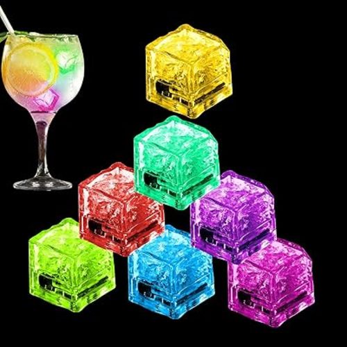 12PCS Light up Ice Cubes – LED Color Changing, light up ice cubes for drinks reusable ，Flashing Ice Cube for Parties, Bath & Celebrations for Club Bar Party Wedding Decor，Cocktail Lights, Drink Decor