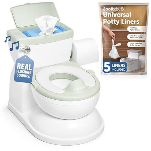 Real Feel 2-in-1 Potty with Wipes Storage, Flushing Sounds & Disposable Liners - Realistic Toilet - Easy to Clean & Assemble - Jool Baby (Aqua)