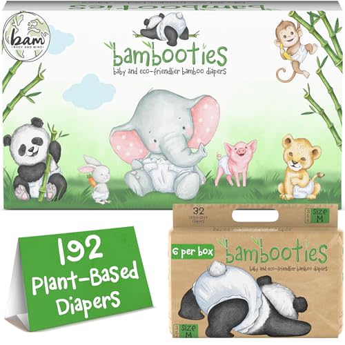 Bambooties Bamboo Baby Diapers, Totally Chlorine Free for Sensitive Skin for Newborns to XXL. Hypoallergenic & Non Toxic Eco Friendlier Plant-Based Materials. TCF Medium Size 2 to 3 Diapers (192 ct)