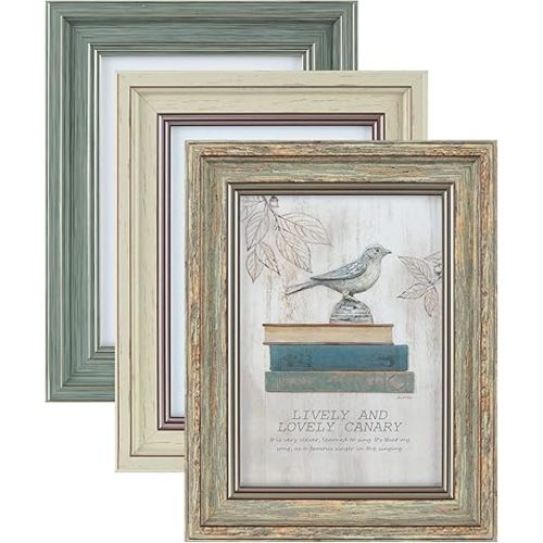 XUANLUO 3 Pack 5x7 Inch Picture Frames Farmhouse Rustic Vintage Distressed Wood Grain Photo Frame with HD plastic cover for Table Top Display and Wall Hanging