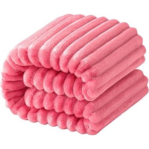NTBAY Flannel Fuzzy Toddler Blanket, Fluffy Warm and Lightweight Reversible Stripes Design Baby Plush Blanket, 30x40 Inches, Coral Pink