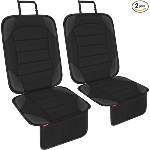 Sinvitron Car Seat Protector for Child Car Seat - Waterproof Non-Slip Leather Mat with 2 Mesh Pockets, Universal Seat Cover for Baby, Pets & Vehicles(2-Pack,Black)