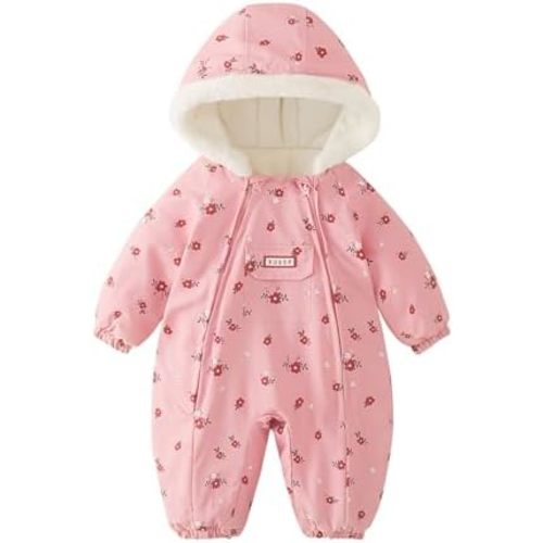 JiAmy Baby Snowsuit Newborn Printed Winter Clothes Outfit Infant Boys Grils Hooded Double Zippers Jumpsuit Onesie Coat