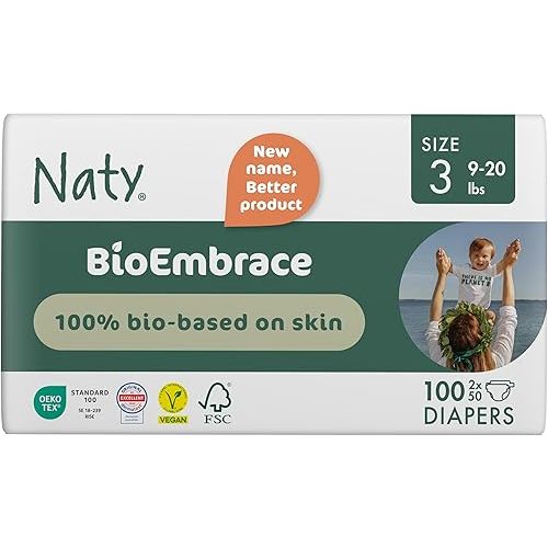 Naty BioEmbrace Baby Diapers Size 3 (9–20 lbs) | 100% Biobased on Skin | Plant-Based Softness | Dermatologically Tested, Super Absorbent | 100 Count