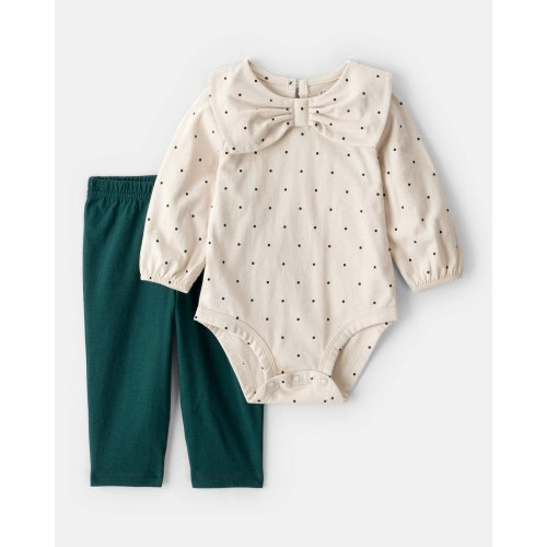 Baby Girl 2-Piece Bow Bodysuit & Pant Set - Cream/Green - Carter's | Carter's 3 months