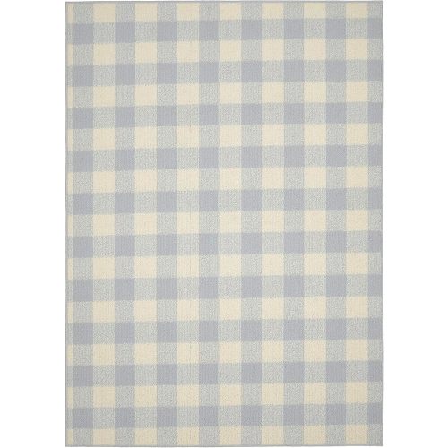 Garland Rug Country Living – Checkered Buffalo Plaid Design, Non-Slip Rubberback, Traditional 7x10 Area Rug for Living Room, Bedroom, Kitchen, Dining Room,Nursery,Soft Silver/Ivory