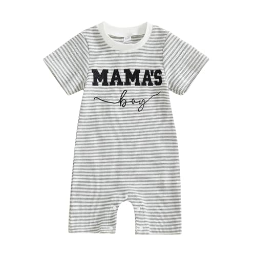 Newborn Baby Boy Summer Clothes Mamas Boy Embroidery Jumpsuit Waffle Round Neck Romper Onesie 3 6 12 18 Months