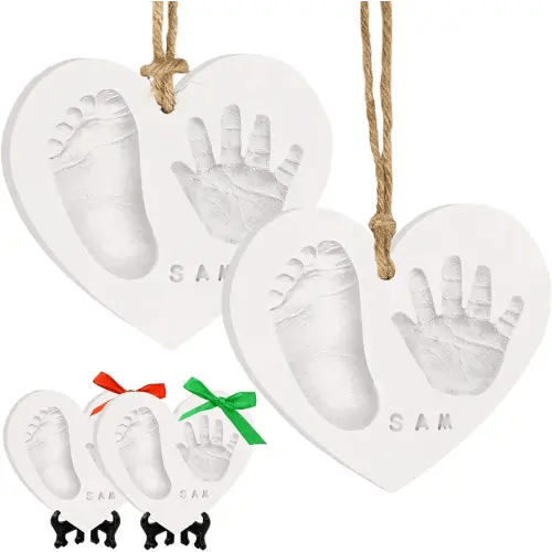Baby Handprint Footprint Ornament Keepsake Kit - Newborn Imprint Ornament Kit for Baby Girl, Boy - Personalized New Baby Gifts for New Parents - Hand Print Christmas Ornament Kit (Duo Heart)