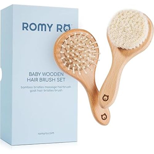 Baby Wooden Hair Brush Set - Premium Baby Brushes - Soft Natural Bristles - Organic Baby Products - Perfect Baby Registry Gift - Cradle Cap Brush - Newborns & Toddlers