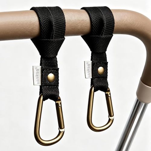 haakaa Baby Stroller Hooks for Bags丨Universal Stroller Straps and Hooks, Non-Slip with One-Hand Opening, Multipurpose Hooks for Diaper Bags, Backpacks, Bikes & Shopping Carts - Brown, 2 Pack