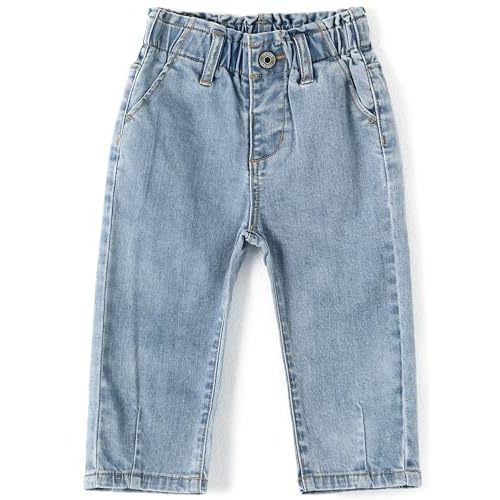KIDSCOOL SPACE Baby Girl Boy Jeans,Soft Ripped Denim Elastic Band Inside Pants