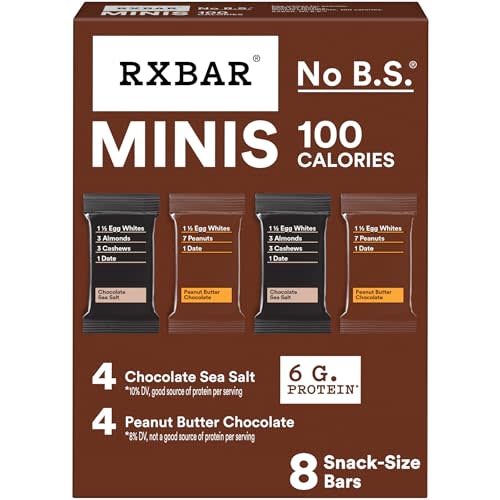 RXBAR Minis Protein Bars, 6g Protein, Gluten Free Snacks, Chocolate Sea Salt & Peanut Butter Chocolate Variety Pack, 7.3oz Box (8 Bars)