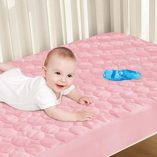Biloban Crib Mattress Protector Pad Waterproof, Toddler Waterproof Crib Mattress Cover, Machine Washable & Dryer Fit Baby Toddler Bed Mattress Protector (Standard Size 52” x 28”), Pink