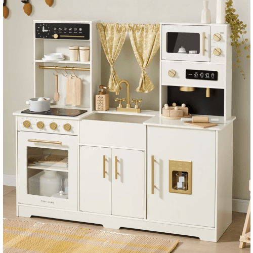 Tiny Land® Iconic Wooden Play Kitchen – Cream Pretend Cooking Set for Kids