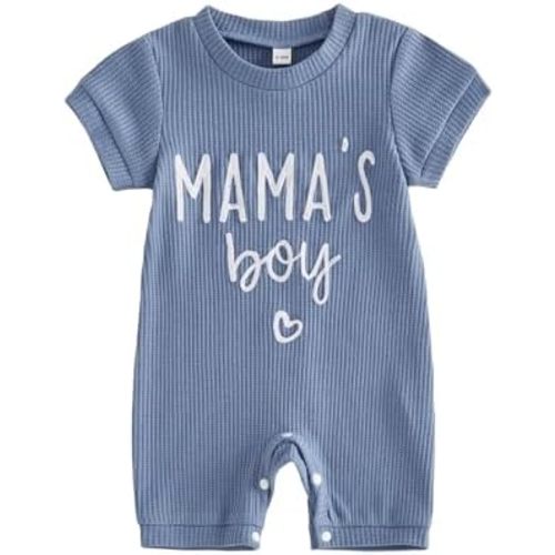 Sejardin Newborn Infant Baby Boy Summer Jumpsuit Letter Embroidery Short Sleeve Crew Neck Romper Waffle Outfit
