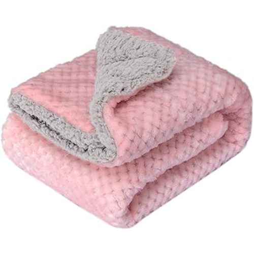 Fuzzy Sherpa Reversible Blanket for Baby, Soft Warm Cozy Coral Fleece Toddler, Infant or Newborn Reversible Blanket for Crib, Stroller, Travel, 30”×40”, Baby Pink