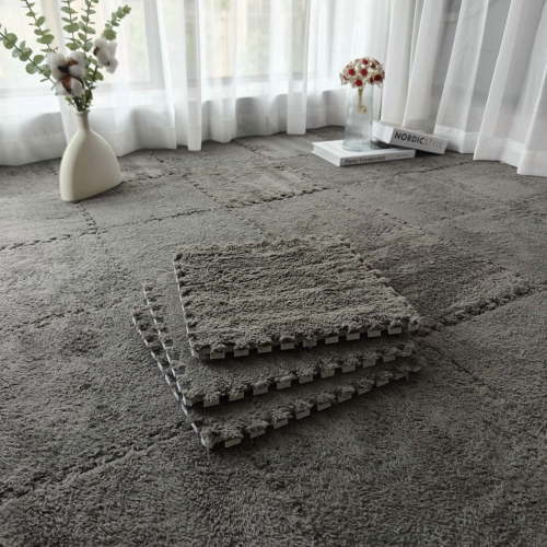 20Piece Carpet Squares Puzzle Mat 11.8" x 11.8" Plush Interlocking Carpet Tiles, Foam Floor Tiles for Baby Play Mat - Kids Soft Play Mats Anti Slip Jigsaw Flooring Playmat Playroom Rug