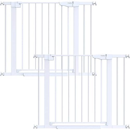 Cumbor 2 Pack 29.7-40.6" Baby Gate for Stairs, Mom's Choice Awards Winner-Auto Close Dog Gate for doorways, Pressure Mounted Pet Gates Indoor, Easy Walk Thru Wide Safety Child Gate for Dog,White