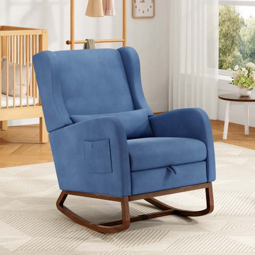 Someet Nursery Rocking Chair, Upholstered Glider Rocker Chair with Tufted Thick Backrest for Living Room, Nursery, Bedroom, Dark Blue