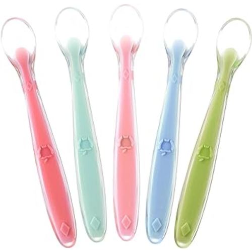 Best Baby Spoons First Stage 4 Months, Soft Food Grade Silicone, Baby Spoon Self Feeding, Infant Spoons First Stage Toddler Spoons, Baby Utensils Training Spoon Gift Set 5 Pack