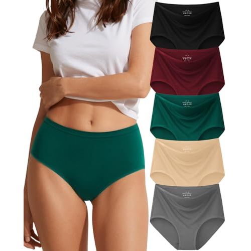 Cotton Womens Underwear High Waisted Full Coverage Panties 5 Pack | Comfortable Strtech, Breathable Skin-fried, Moisture Wicking,Ladies Briefs, Plus Size, Sport, Yogo, Sleeping and All Day Wear