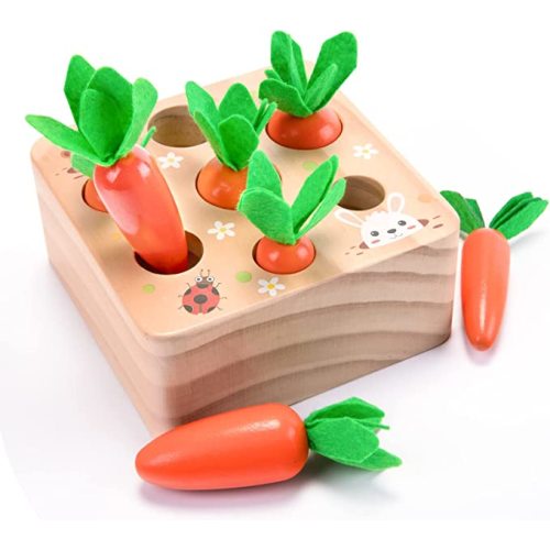 Wooden Montessori Toys for 1 Year Old, Carrots Harvest Shape Sorting Toy