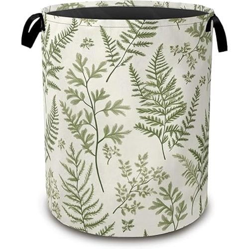 Sage Green Collapsible Laundry Baskets,Eucalyptus Leaves Laundry Hamper,Storage Basket with Handles for Bathroom Bedroom College Dormitory Living Room Nursery Organizer 16"x20"