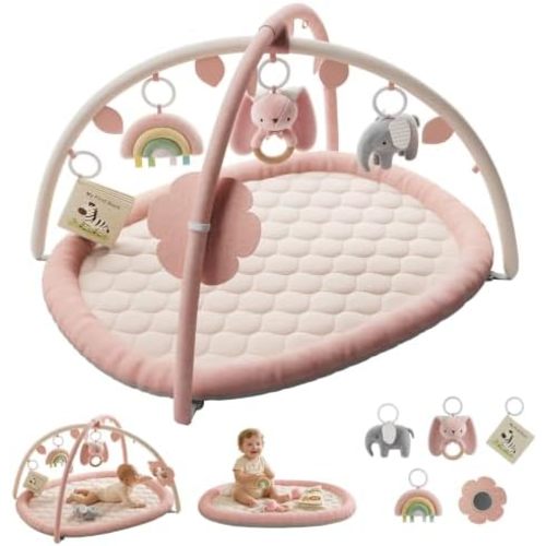 Baby Play Gym, Baby Play Mat with 5 Detachable Toys, Pink