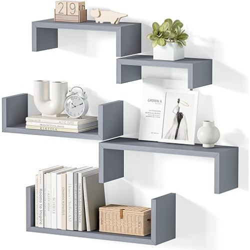SRIWATANA Floating Shelves for Wall, Wall Shelves for Bathroom, Bedroom, Living Room, Kitchen, Office, Wood Shelves for Home Decor Set of 5 (Weathered Grey)