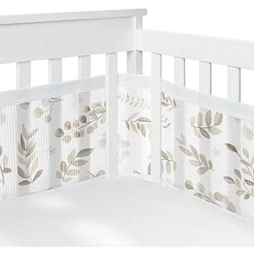 Sweet Jojo Designs + BreathableBaby 2-Piece Breathable Mesh Crib Liner Set (Taupe Boho Floral Leaf) for Boys/Girls, Baby, Infants/Newborn Nursery (Tan, Beige, Bohemian, Watercolor, Botanical Woodland)