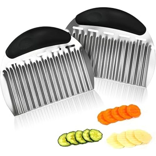 2PCS Large Crinkle Cutters, Heavy Duty Stainless Steel Crinkle Cutter with Ergonomic Non-Slip Handle, Professional Wavy Cutter for Veggies, Potatoes, Carrots, Cucumbers