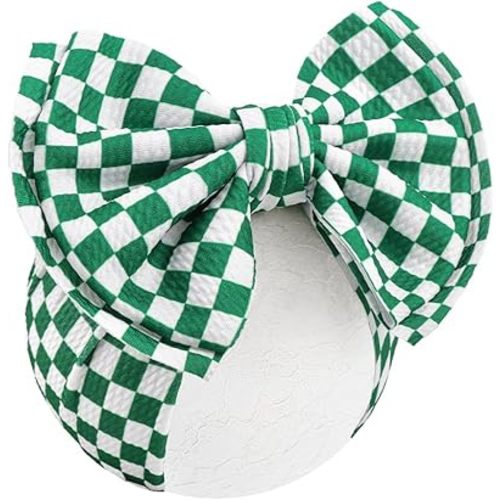 7’’ Checkered Bow for Baby Girl Green Racing Bows Double-Layered Headbands for Newborns Infants Toddlers Girls Hair Accessories