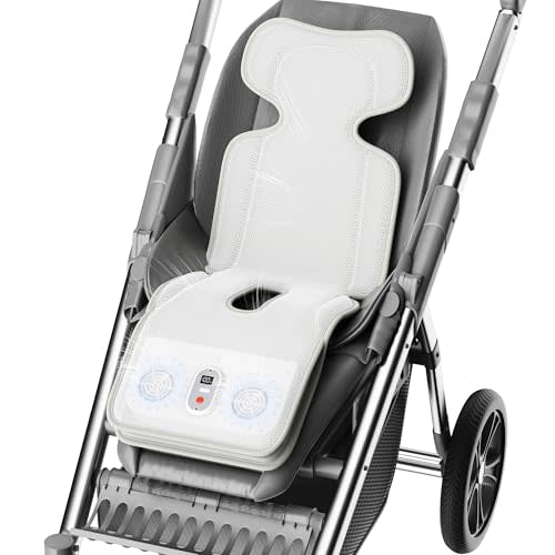 PANERGY Baby Stroller Cooling Pad, 3D Breathable Carseat Cooling Pad with 2 Built-in Blower, Max 10H Ventilation 3 Speeds 10000mAh Rechargeable Cooling Mat Liner for Toddler Baby Summer Essentials