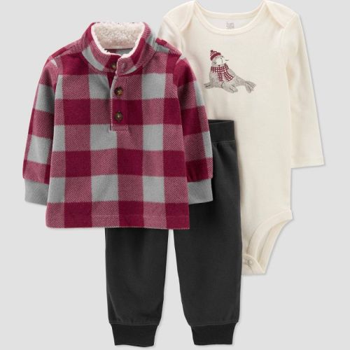 Carter's Just One You® Baby Boys' Plaid Top & Bottom Set - Maroon/Gray