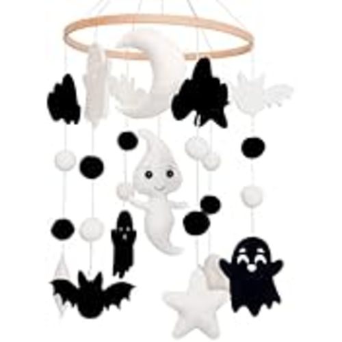 Ghost Baby Mobile, Halloween Mobile for Crib, Goth Crib Mobile for Boys and Girls, Gothic Nursery Mobile for Bassinet, Pack and Play, Ghost, Bat, Moon