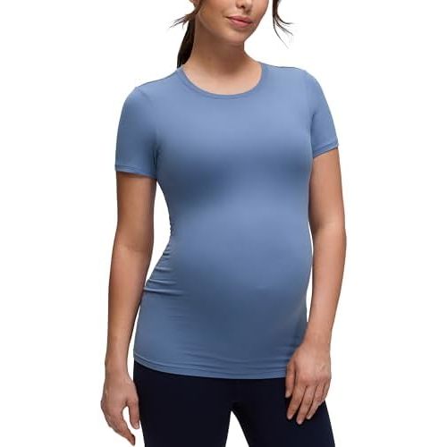 CRZ YOGA Softembrace Maternity Crew Neck Short Sleeve Shirts - Soft Casual Pregnancy Tops Going Out Basic T-Shirts for Women