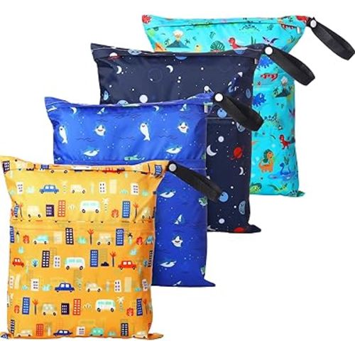 Frienda 4 Pieces Wet Dry Bag for Swimsuits Cloth Diapers Waterproof Reusable Travel Bag with Zippered Pockets for Beach Swimsuits Gym Clothes Pool Toiletries Towels(Nature)