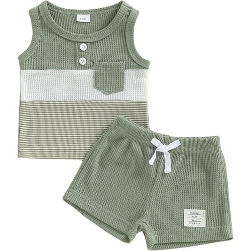 Thorn Tree Baby Boy Summer Clothes Contrast Color Sleeveless Tops Elastic Waist Shorts Toddler Outfits Cute Set