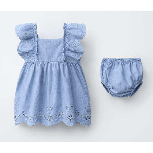 EMBROIDERED DENIM DRESS SET